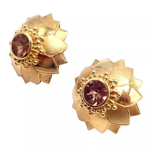 Rare! Vintage Paula Crevoshay 18k Gold Brown Zircon Round Flower Earrings OOAK - Picture 9 of 11
